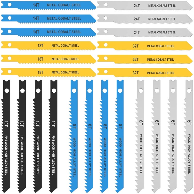 PieJoFpy 24PCS Jig Saw Blade Set, U-Shank Jigsaw Blades for Wood High Carbon Steel Assorted Fast Cut Down Jigsaw Blade Compatible with Bosch DEWALT SKIL Black and Decker Includes 6t 8t 10t 14t 18t 24t 32t - Image 1